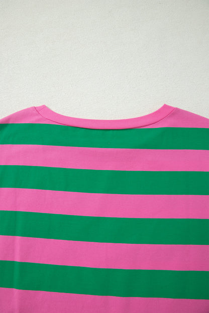Rose Stripe Dolman Tee Drawstring Skort Athletic 2pcs Set