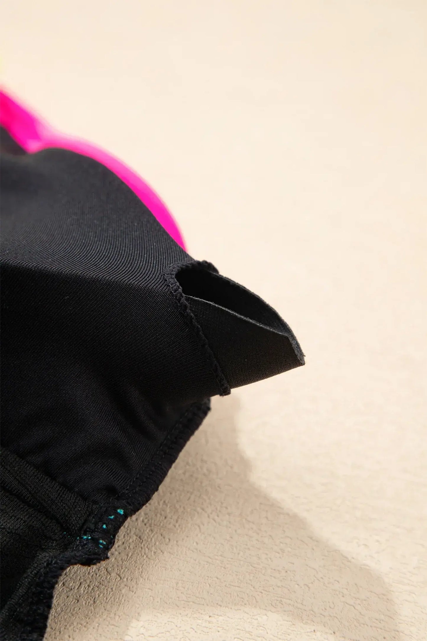 Black Floral Textured Neon Trim V Neck Crisscross Backless Tankini Set - Sweet Fashion Wholesale