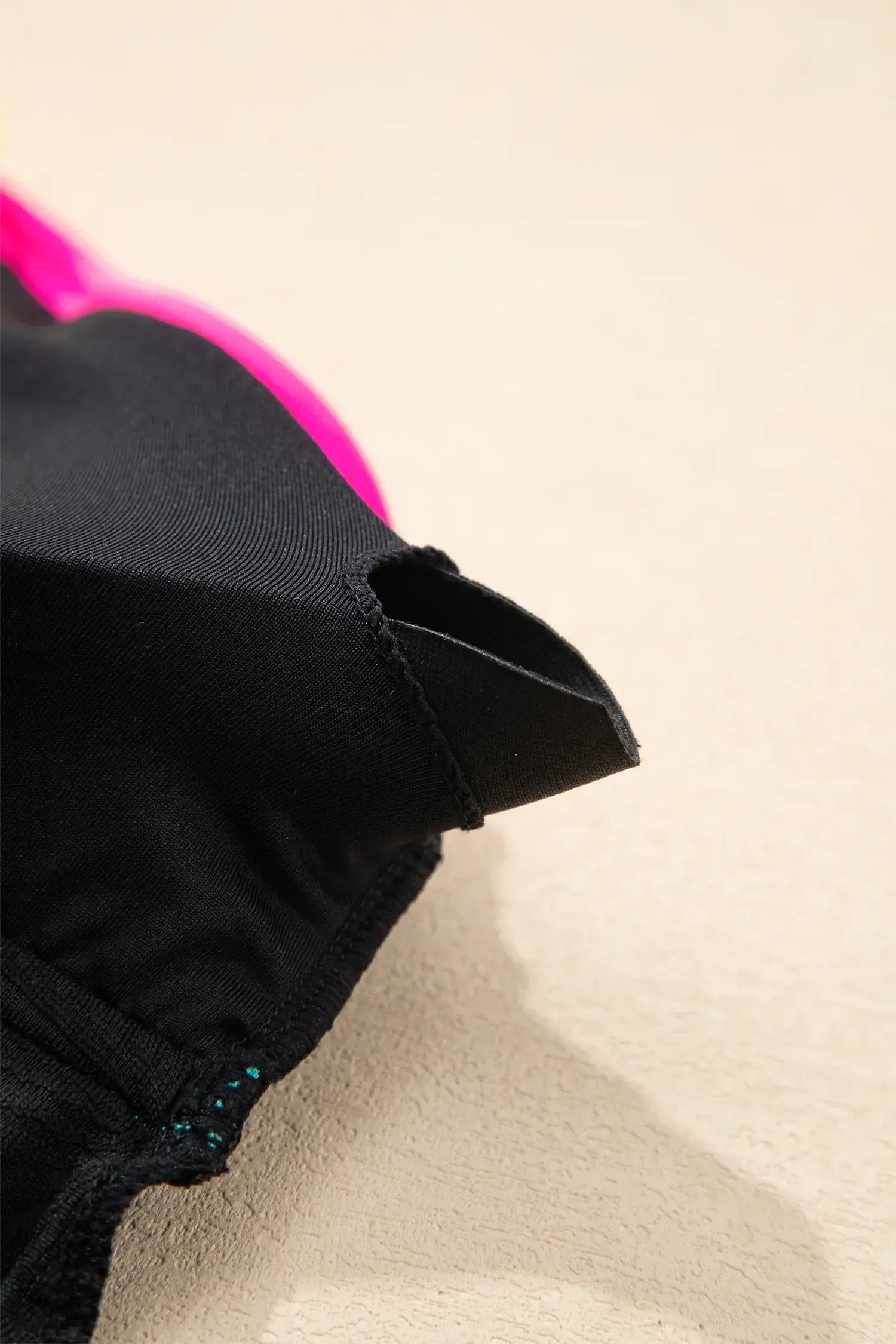 Black Floral Textured Neon Trim V Neck Crisscross Backless Tankini Set - Sweet Fashion Wholesale