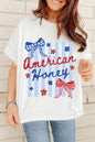 White American Honey Bow Flower Striped Graphic Tee
