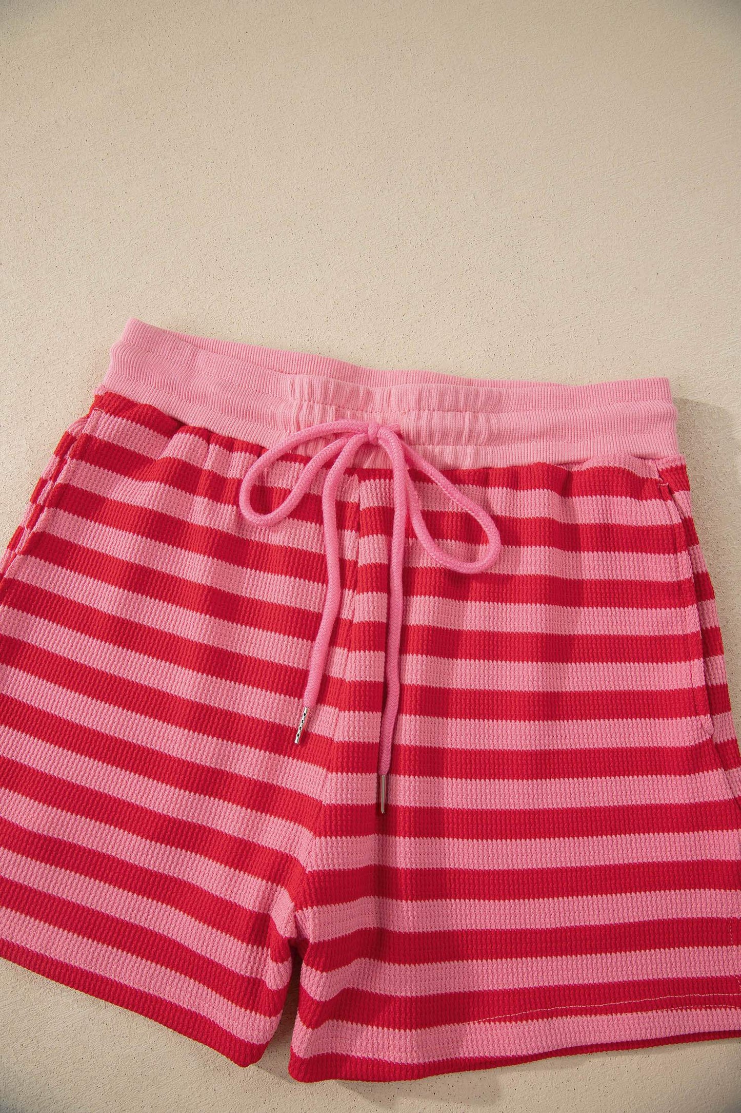 Red Stripe Puff Short Sleeve T Shirt Matching Shorts Set