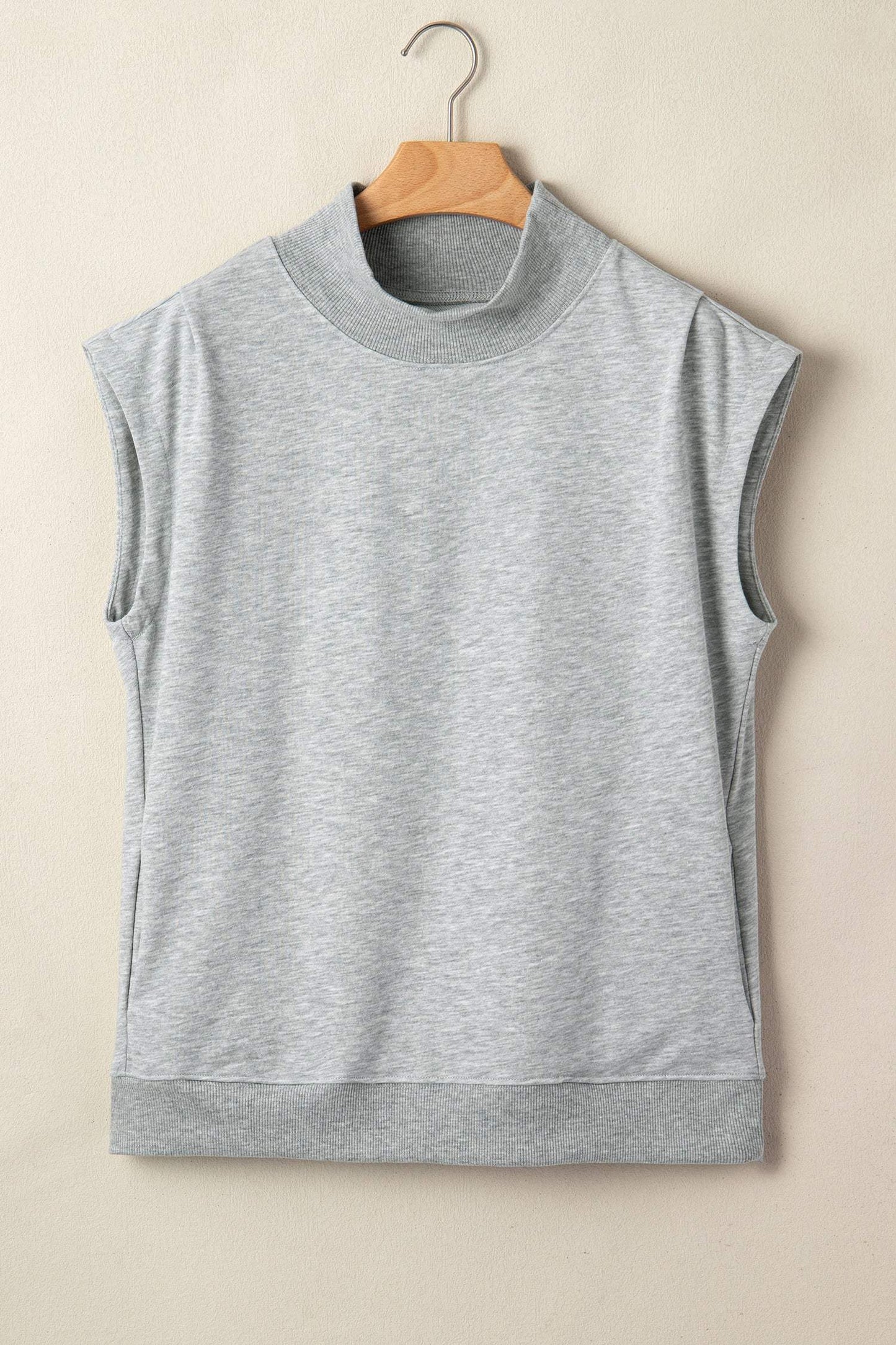 Mint Green Solid Color High Neck Cap Sleeve Loose Top