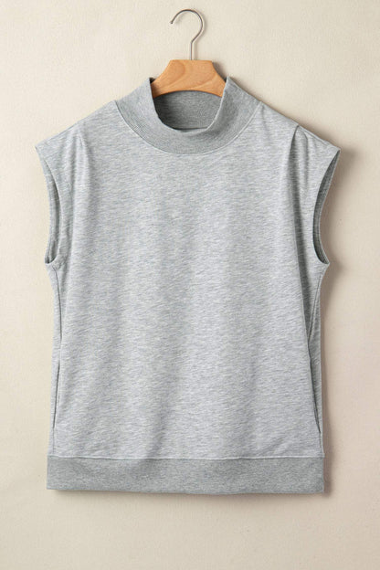 Mint Green Solid Color High Neck Cap Sleeve Loose Top