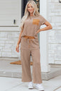 Sky Blue Stripe Crew Neck Tee Drawstring Waist Cropped Pants Set