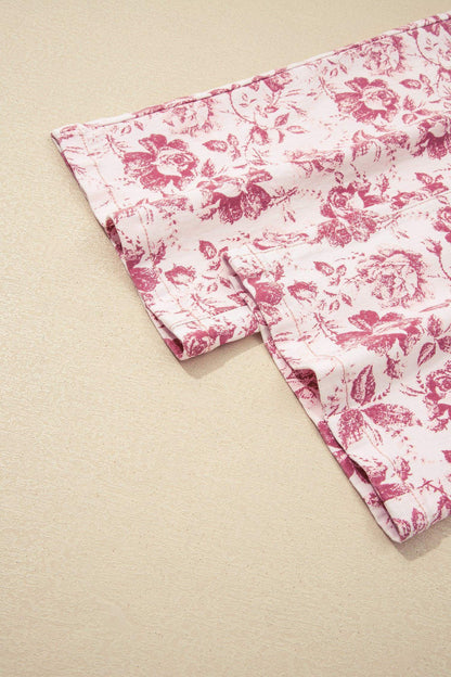 Pink Vintage Floral Print Denim Shift Pants - Sweet Fashion Wholesale