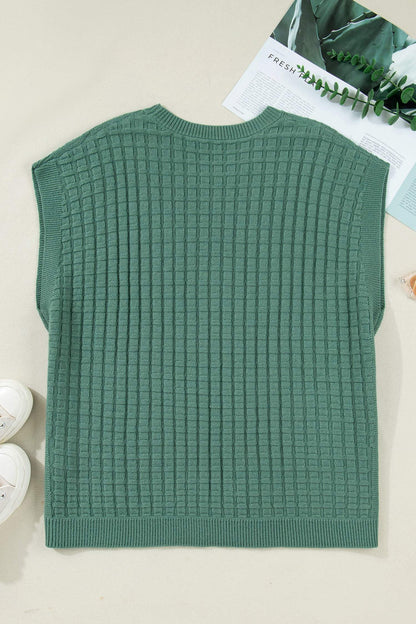 Mist Green Plus Size Solid Color Textured Knit Short Sleeve Sweater - Sweet Fashion Wholesale
