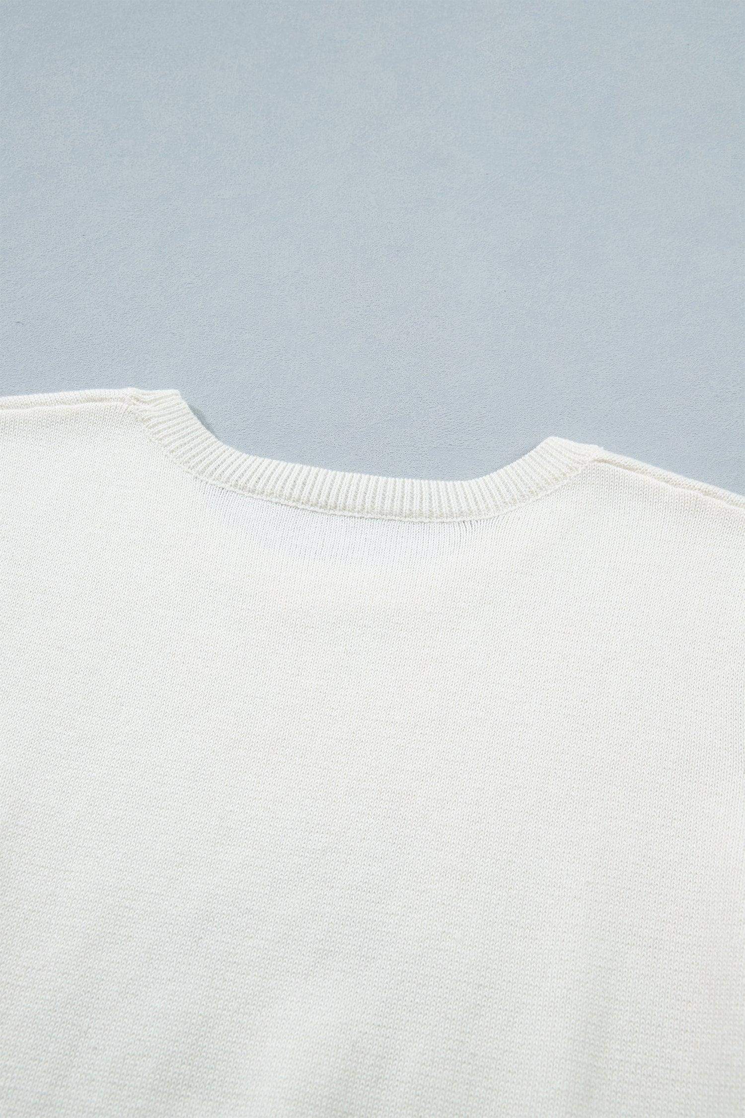 White Wild West Horse Head Printed Short Sleeve Sweater - Sweet Fashion Wholesale