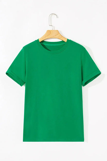 Mint Green Casual Plain Crew Neck Tee - Sweet Fashion Wholesale