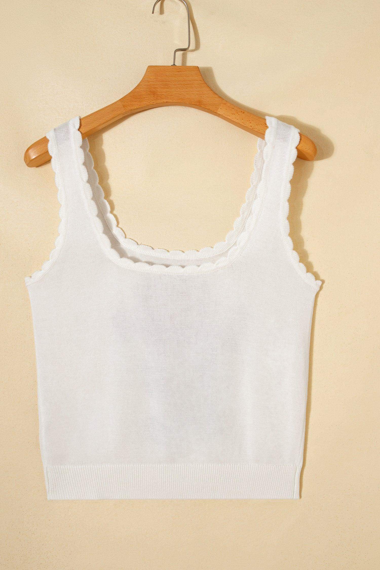 White Retro Floral Print Scalloped Square Neck Knit Sweater Vest - Sweet Fashion Wholesale