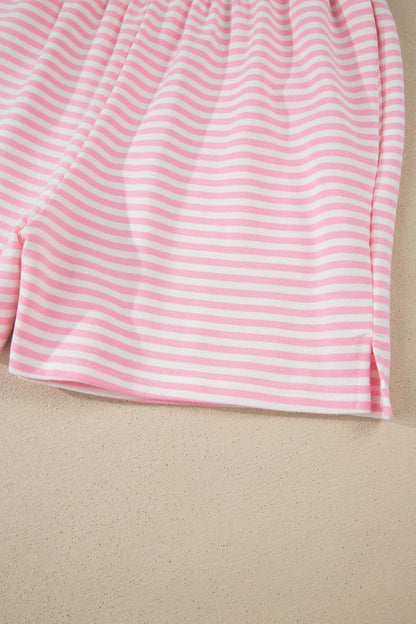Sky Blue Stripe Oversize Mock Neck Sweatshirt and Shorts Set