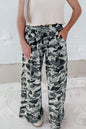 Green Camouflage Print Drawstring Casual Pants
