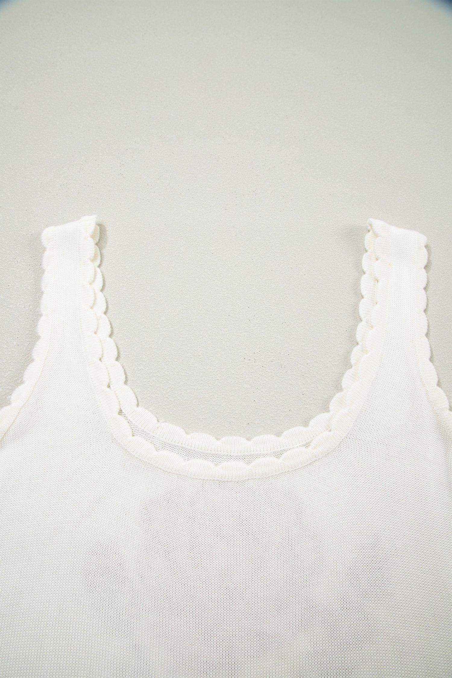White Retro Floral Print Scalloped Square Neck Knit Sweater Vest - Sweet Fashion Wholesale