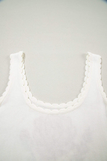 White Retro Floral Print Scalloped Square Neck Knit Sweater Vest - Sweet Fashion Wholesale