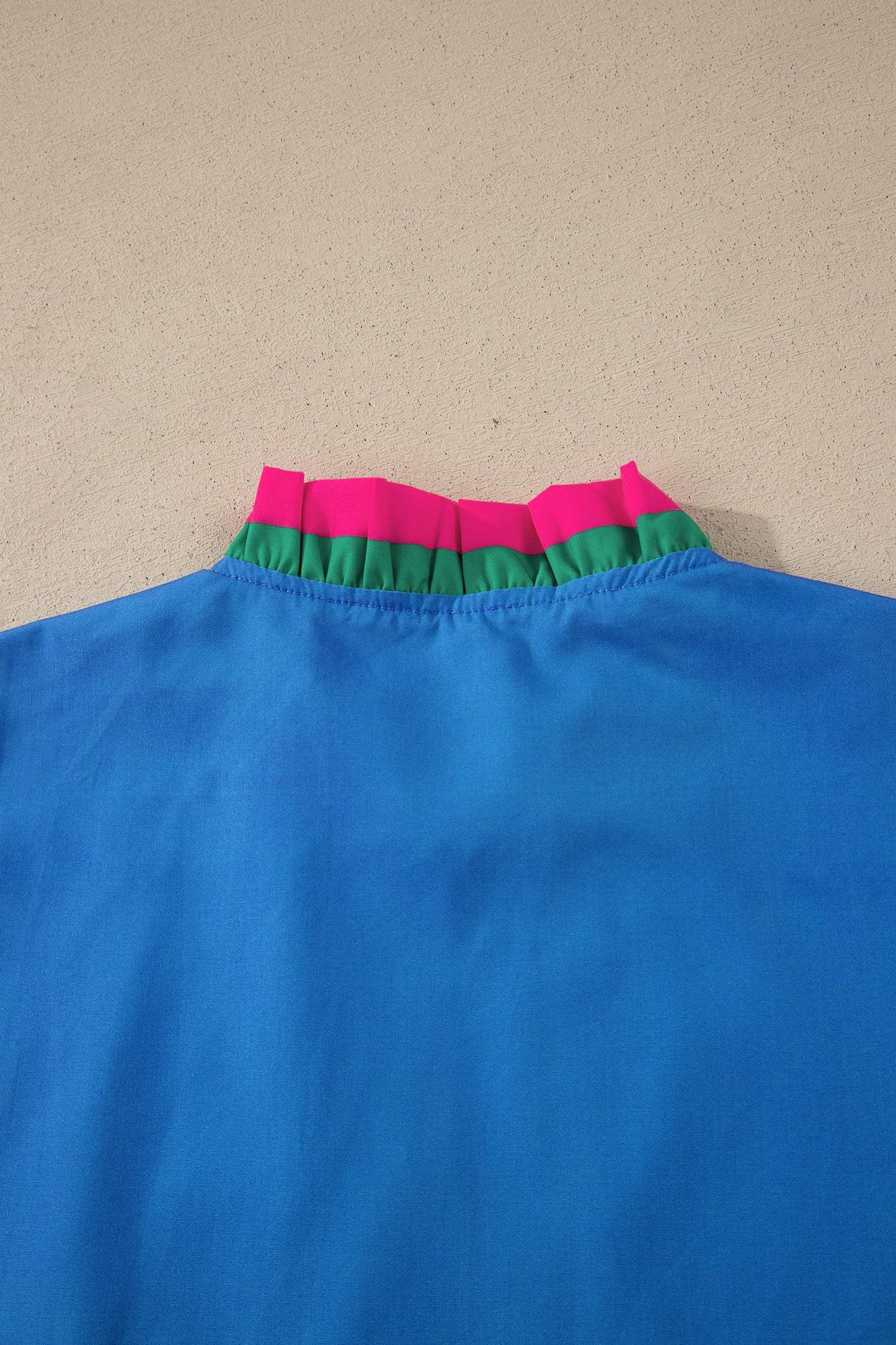 Sky Blue Striped Frilled Collar Ruffled Short Sleeve Blouse