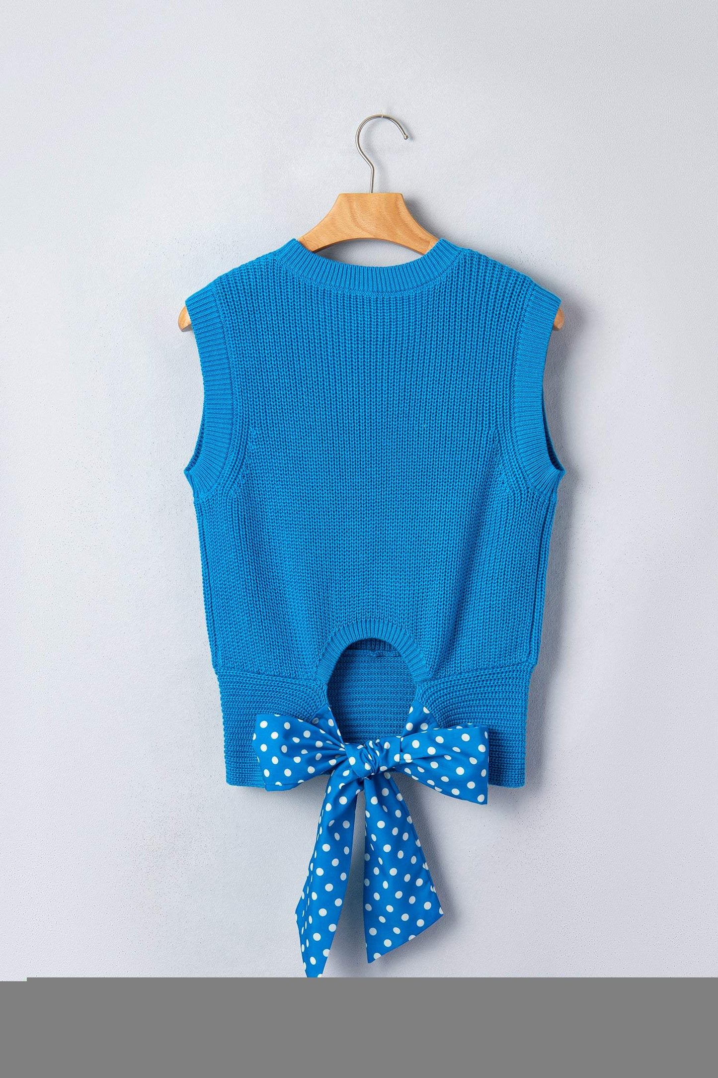 Myosotis Slim Knit Polka Dot Knot Back Cropped Sweater Tank