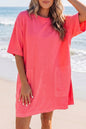 Light Blue Drop Shoulder Loose Casual T Shirt Mini Dress