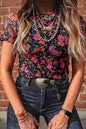 Camel Leopard Printed Mesh Short Sleeve Top