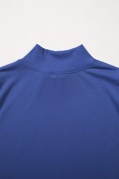 Sky Blue Solid Color High Neck Cap Sleeve Loose Top
