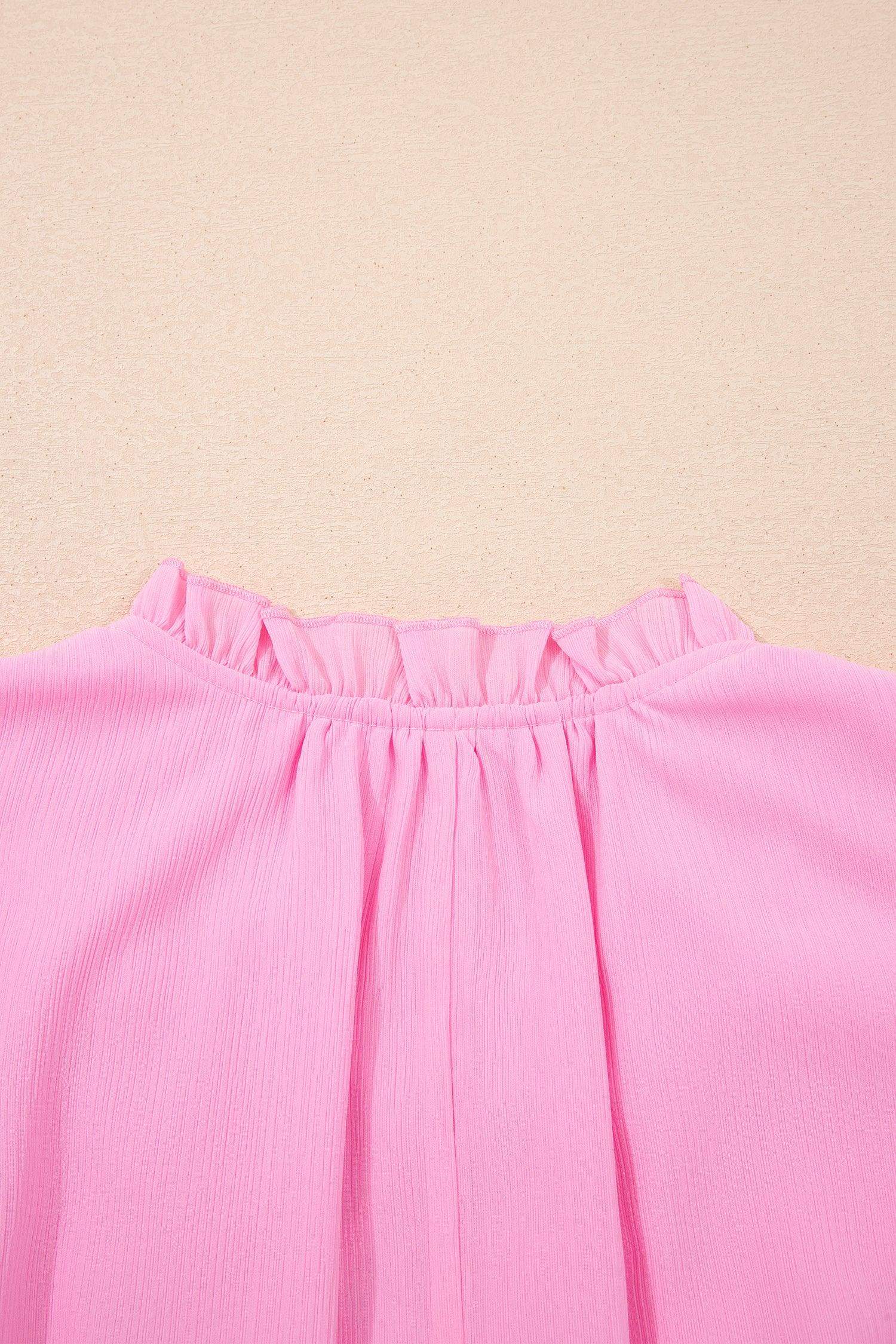 Bonbon Plus Size Textured Tassel Tie V Neck Ruffle Short Sleeve Blouse - Sweet Fashion Wholesale