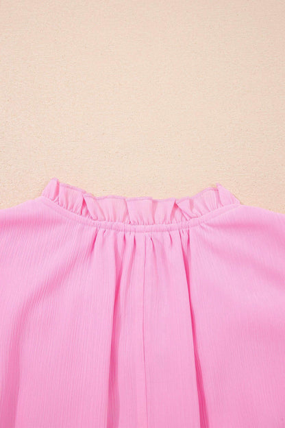 Bonbon Plus Size Textured Tassel Tie V Neck Ruffle Short Sleeve Blouse - Sweet Fashion Wholesale