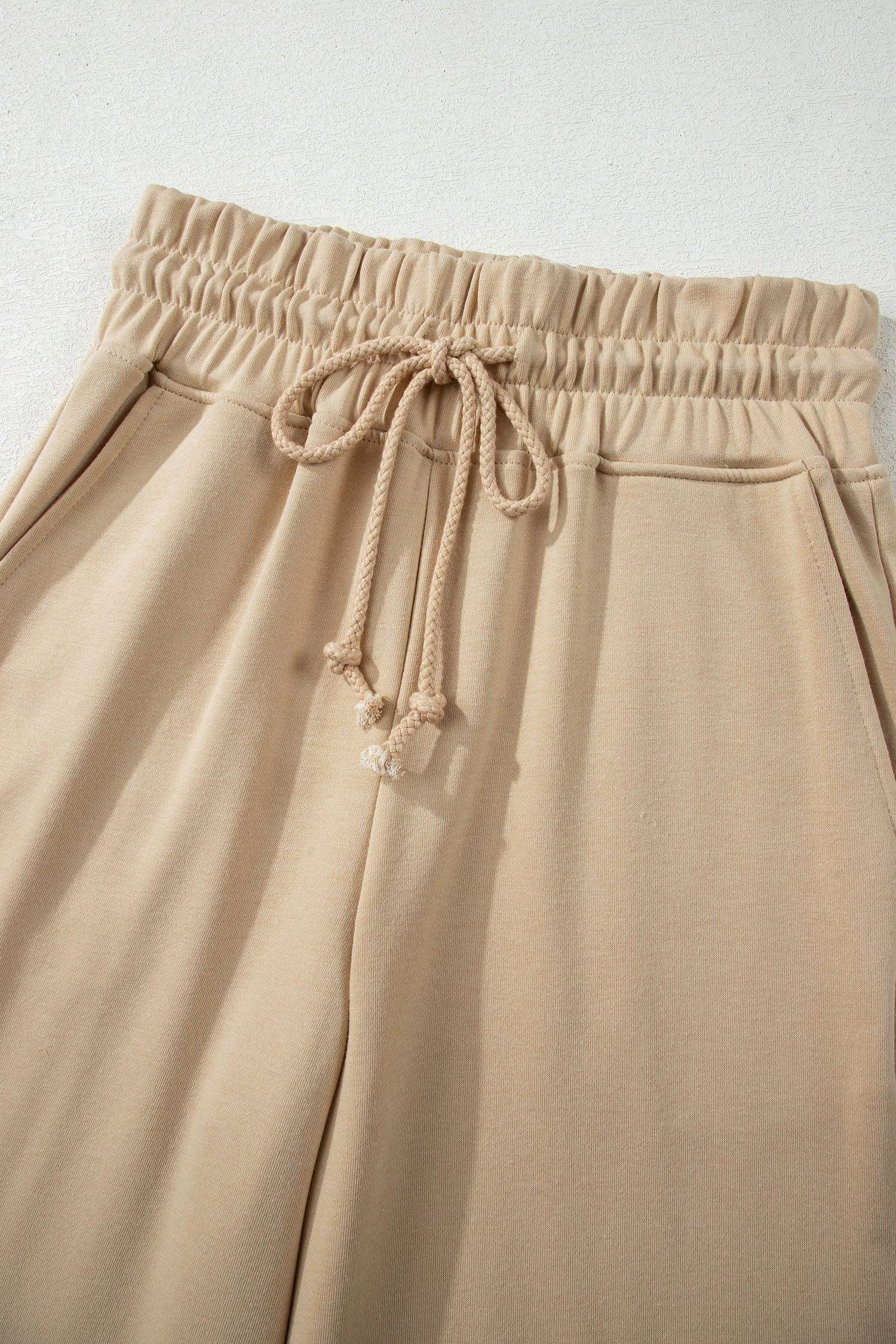 Clearly Aqua Solid Color Loose Tee Drawstring Wide Leg Pants 2pcs Outfit - Sweet Fashion Wholesale
