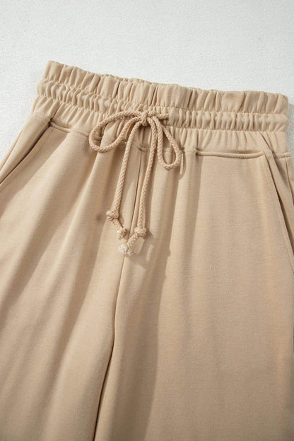 Clearly Aqua Solid Color Loose Tee Drawstring Wide Leg Pants 2pcs Outfit - Sweet Fashion Wholesale