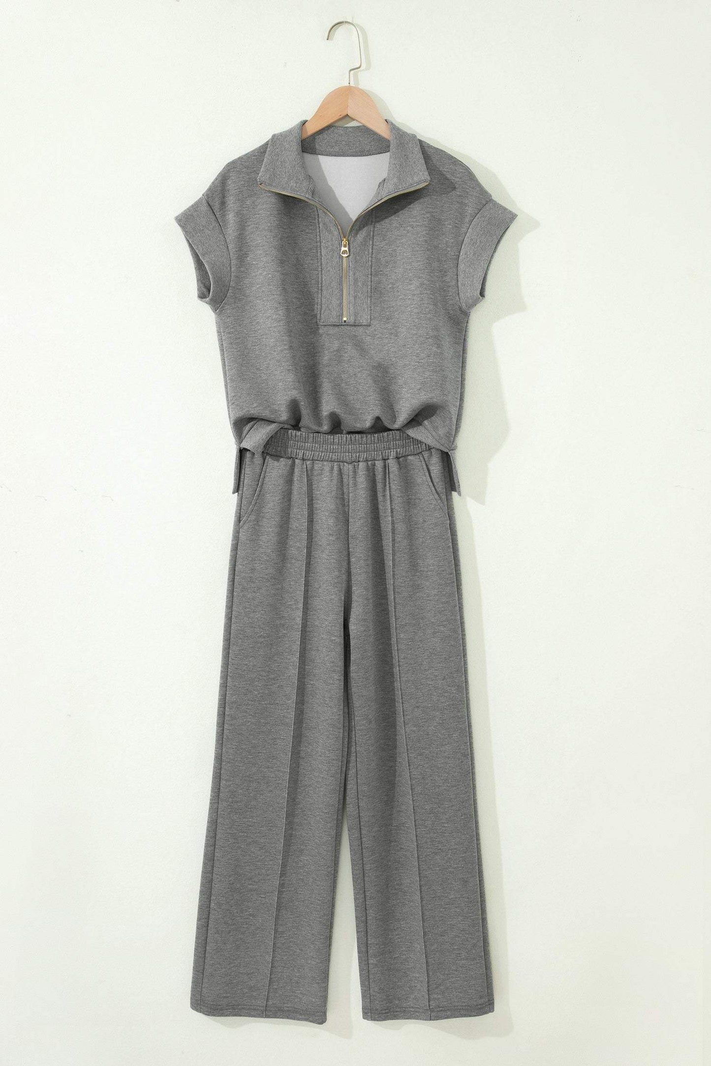 Gray Half Zip Polo Tee Casual Pant Set