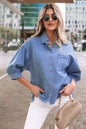 Myosotis Washed Drop Shoulder Bracelet Sleeve Chambray Shirt - Sweet Fashion Wholesale