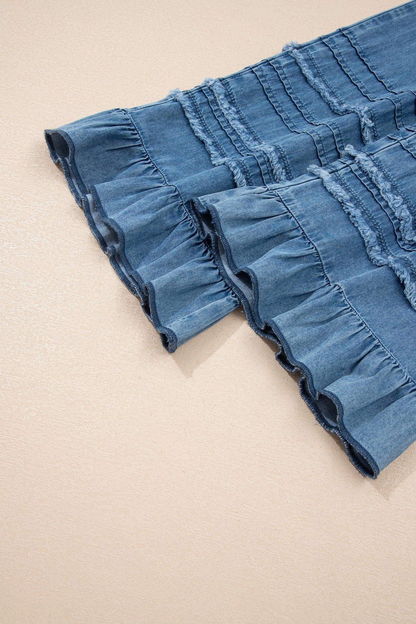 Dusk Blue Ruffled Hem Wide Leg Chambray Pants - Sweet Fashion Wholesale