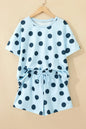 Pink Polka Dot Print Loose Tee Drawstring Elastic Waist Short Set - Sweet Fashion Wholesale
