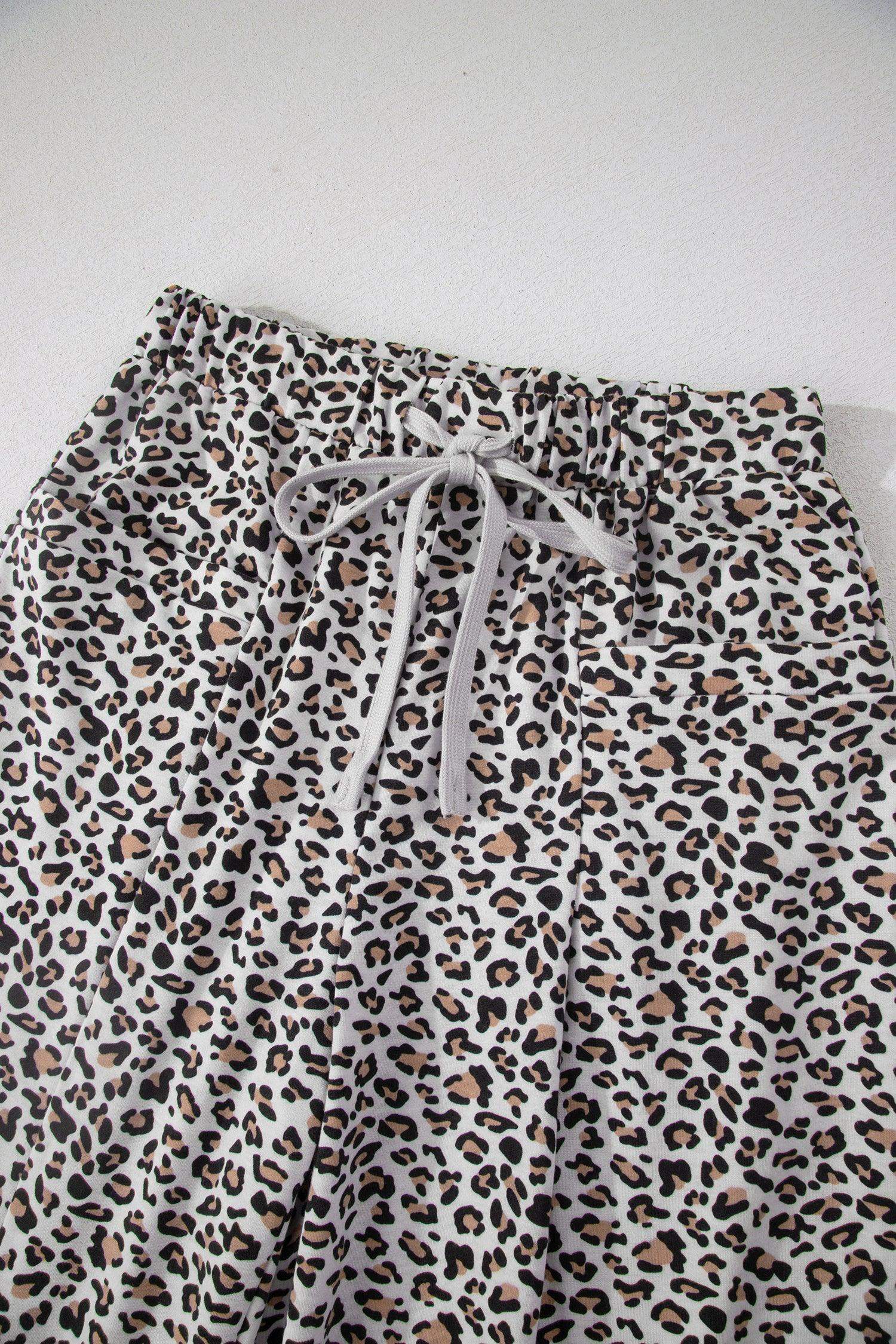 White Leopard High-Low Loose Tee Ankle Length Pants Set - Sweet Fashion Wholesale