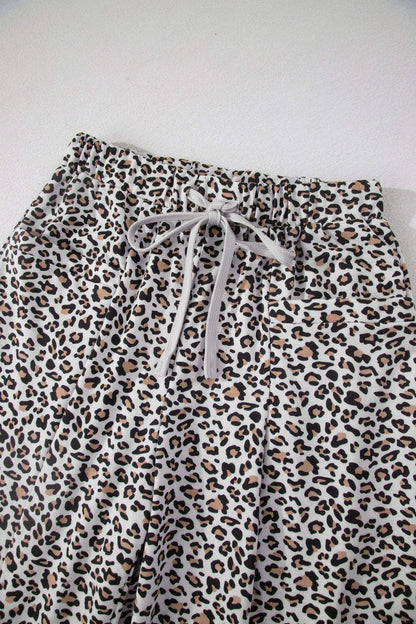 White Leopard High-Low Loose Tee Ankle Length Pants Set - Sweet Fashion Wholesale