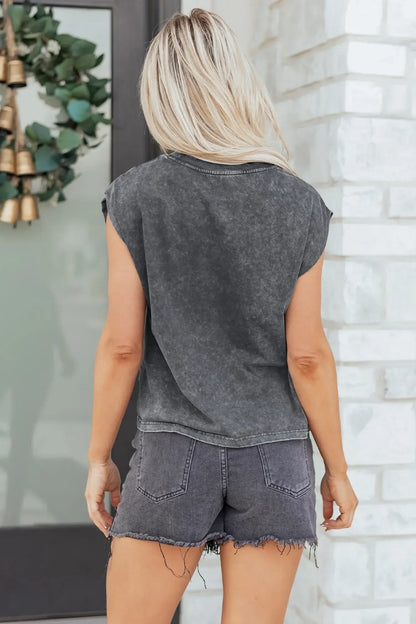 Smoke Gray COWGIRLS DONT CRY Western Graphic Mineral Wash Tank Top - Sweet Fashion Wholesale