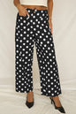 Black Polka Dot Print Patched Pocket Mid-rise Straight Leg Pants - Sweet Fashion Wholesale