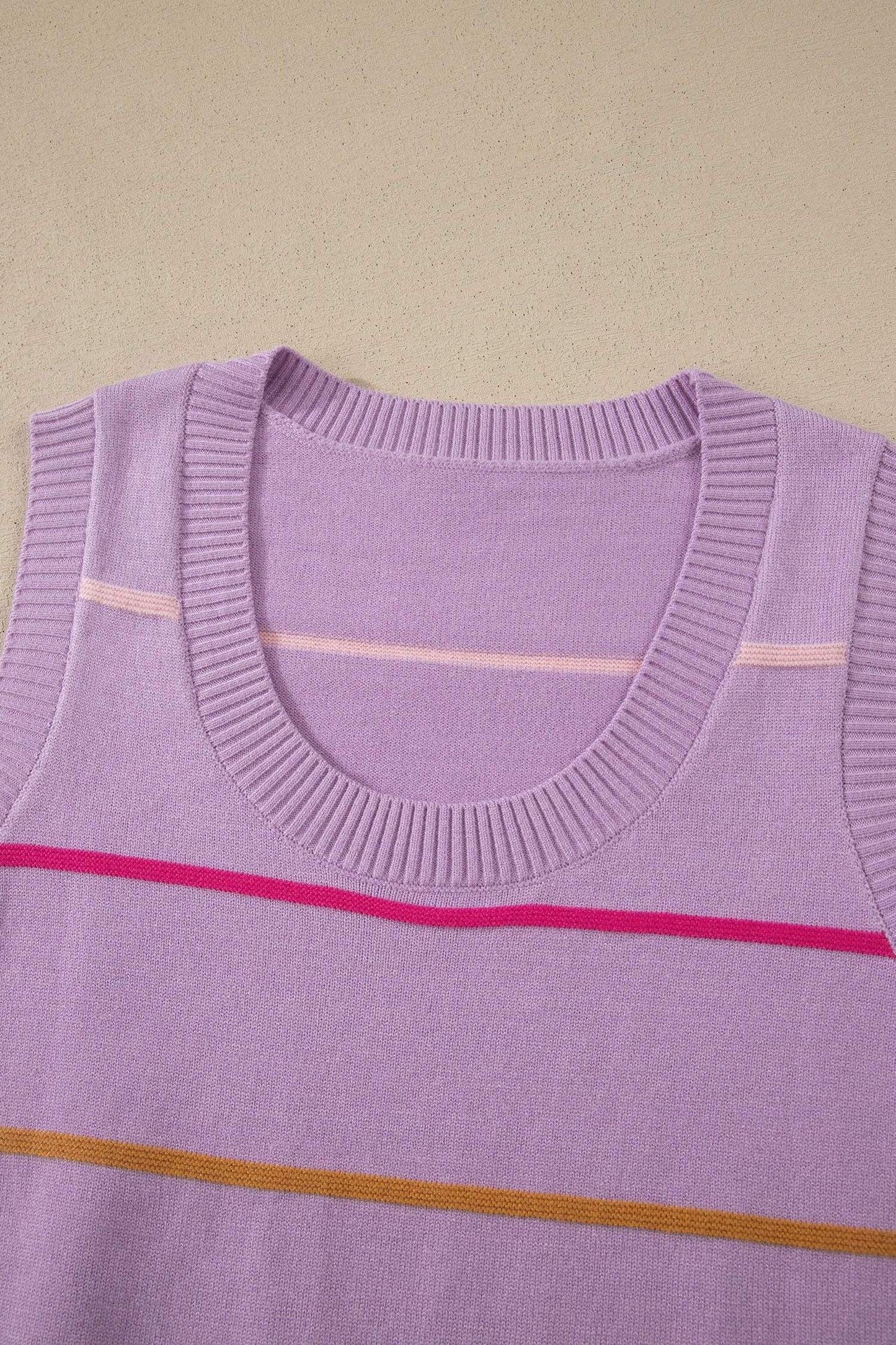 Purple Stripe Round Neck Knitted Sweater Tank