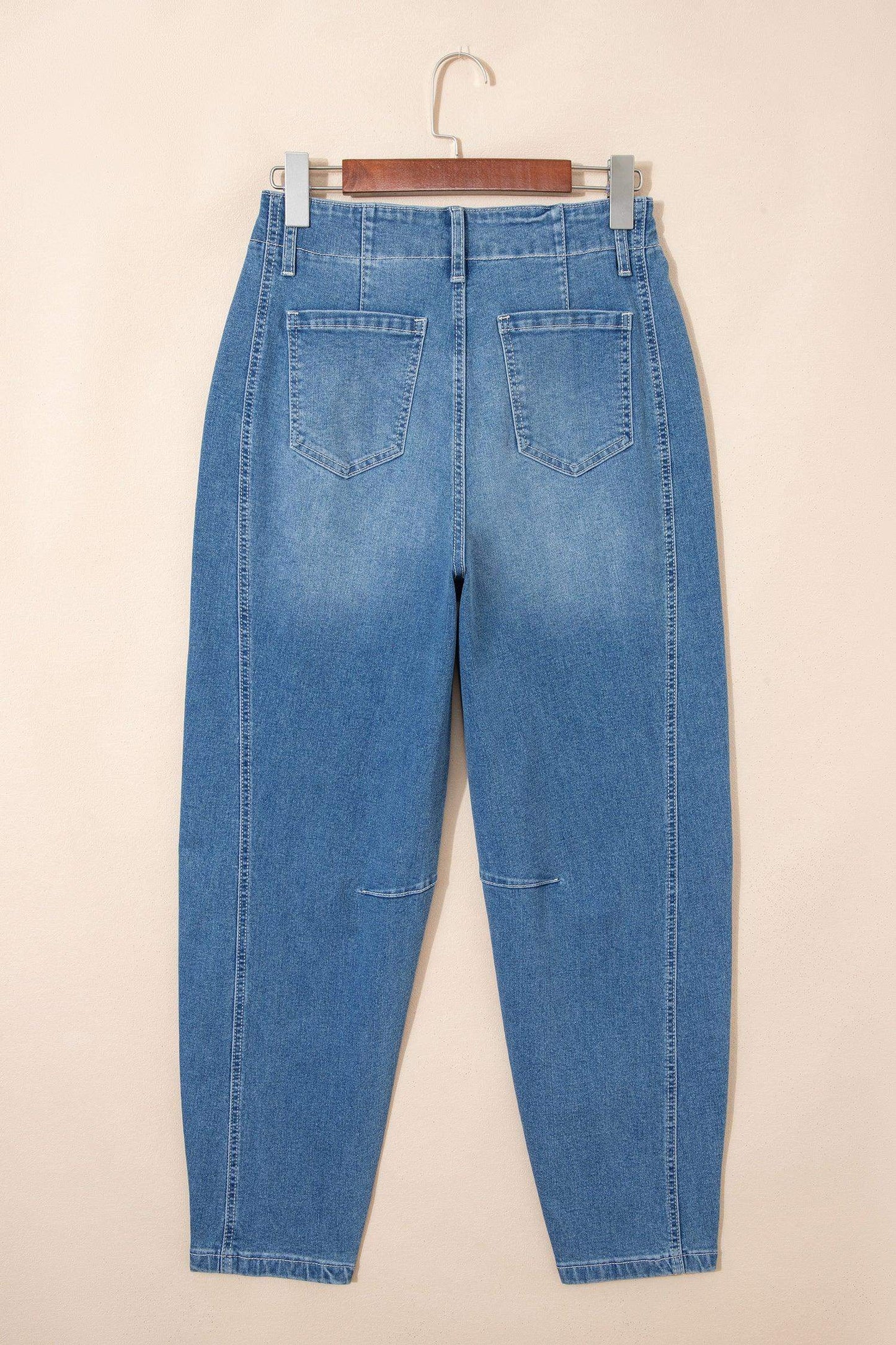 Sky Blue Medium Wash Cuffed Barrel Jeans - Sweet Fashion Wholesale