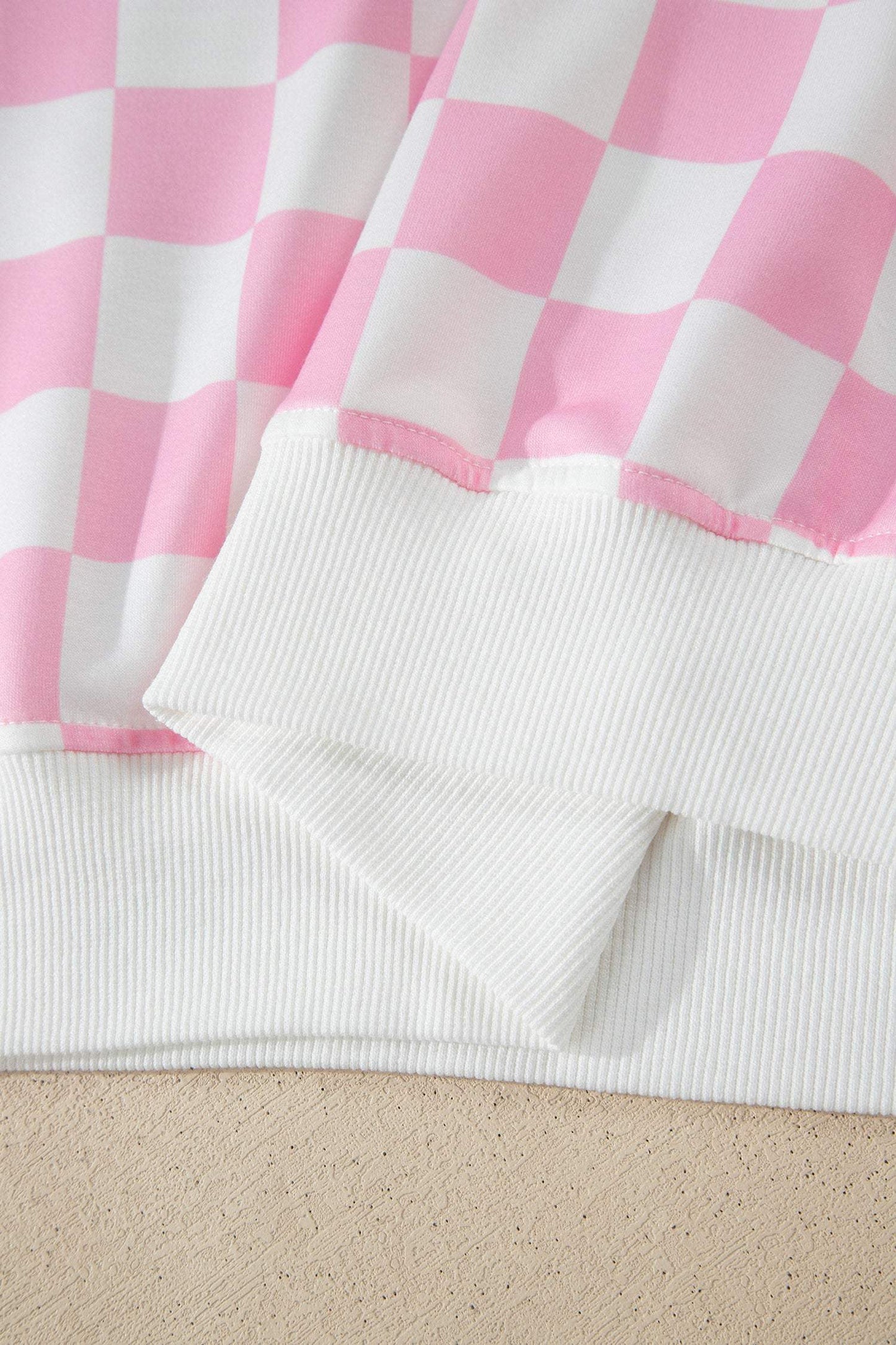 Black Checkered Print Color Block Trim Mock Neck Short Set