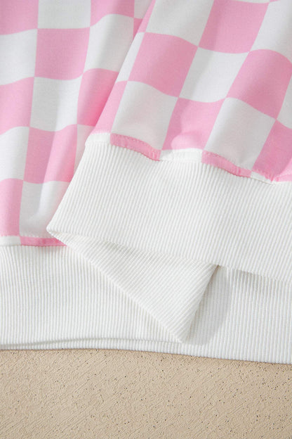 Black Checkered Print Color Block Trim Mock Neck Short Set