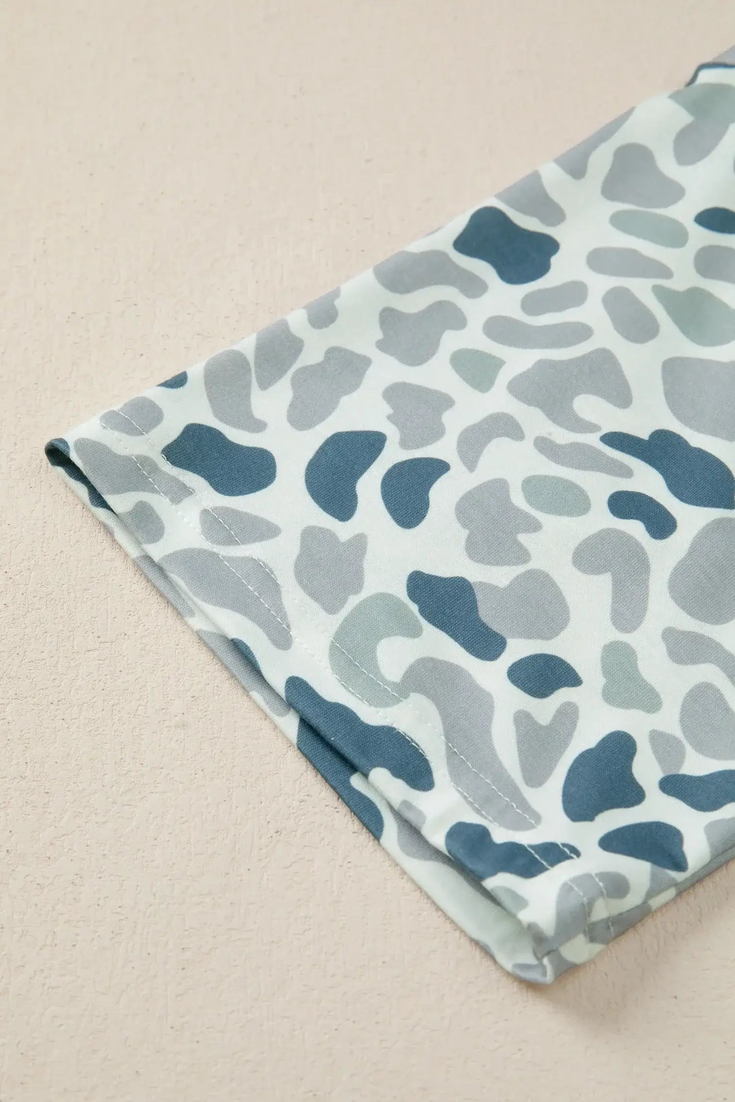 Gray Camouflage Print Single Chest Pocket V Neck Tee - Sweet Fashion Wholesale