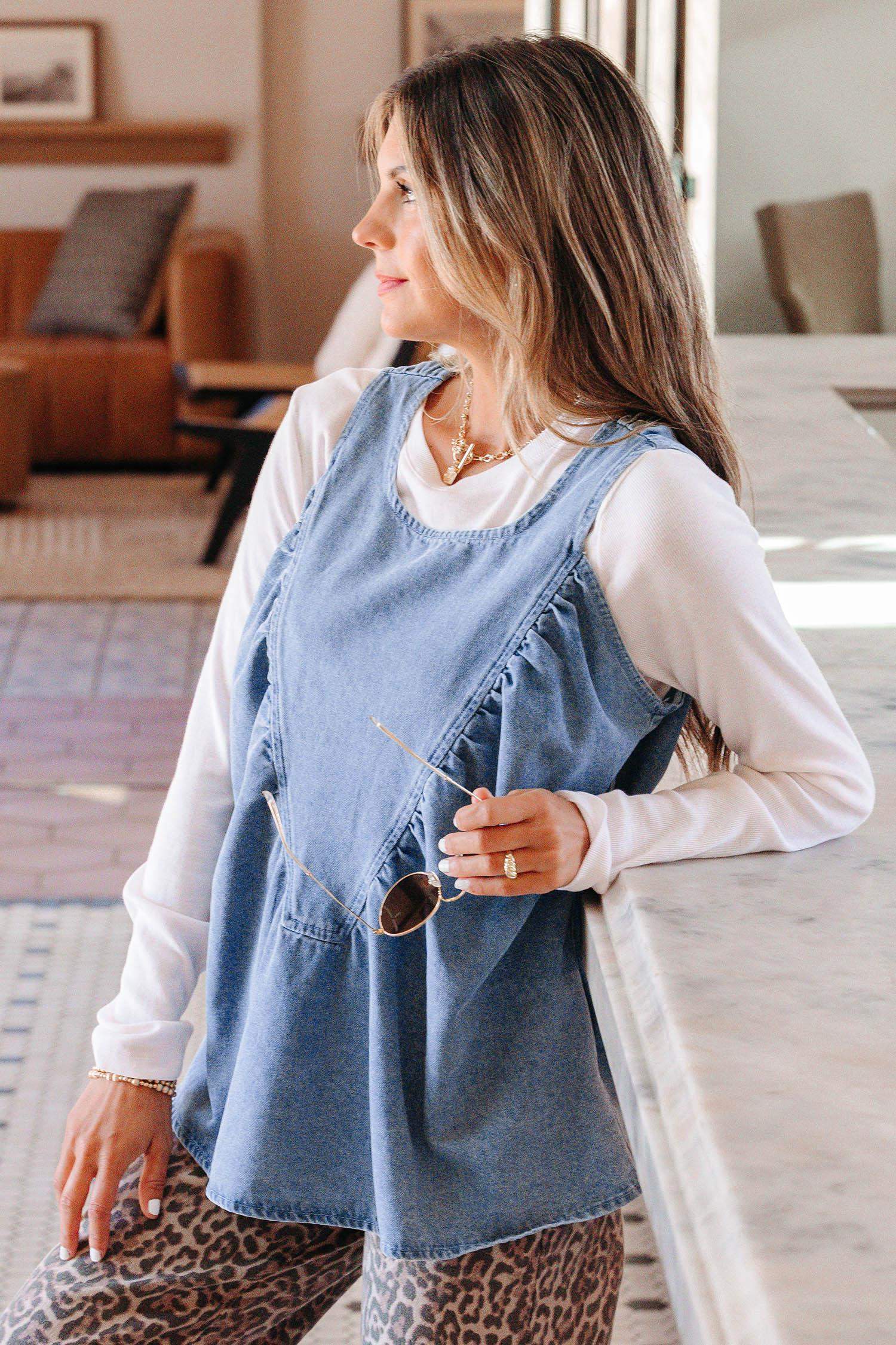 Myosotis Denim Pleated Patchwork Sleeveless Top - Sweet Fashion Wholesale