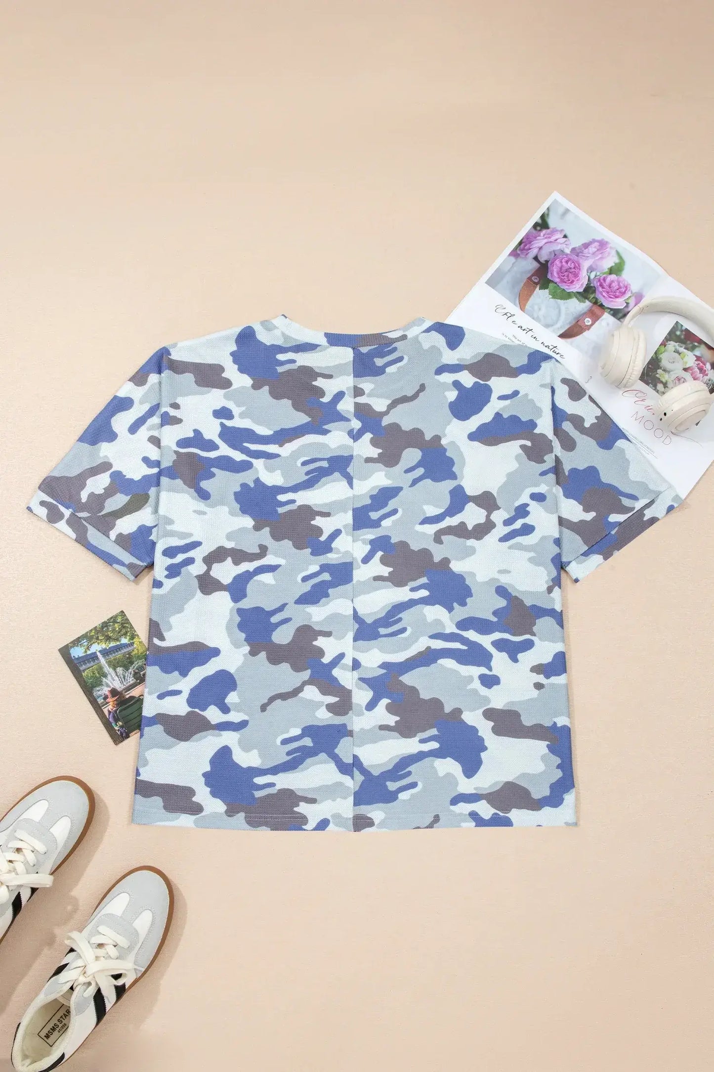 Gray Plus Size Camouflage Print Textured Casual Tee - Sweet Fashion Wholesale