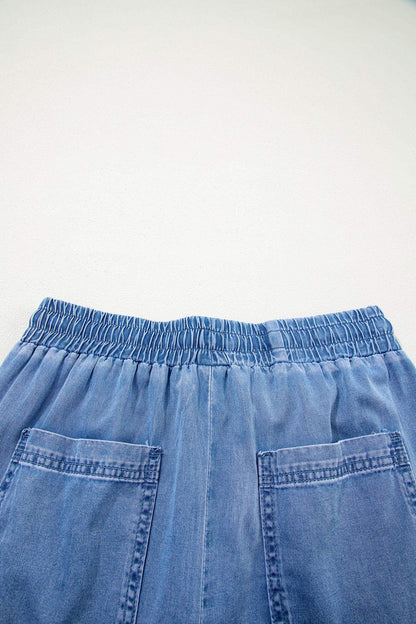 Beau Blue Drawstring Elastic Waist Pocketed Loose Denim Pants - Sweet Fashion Wholesale