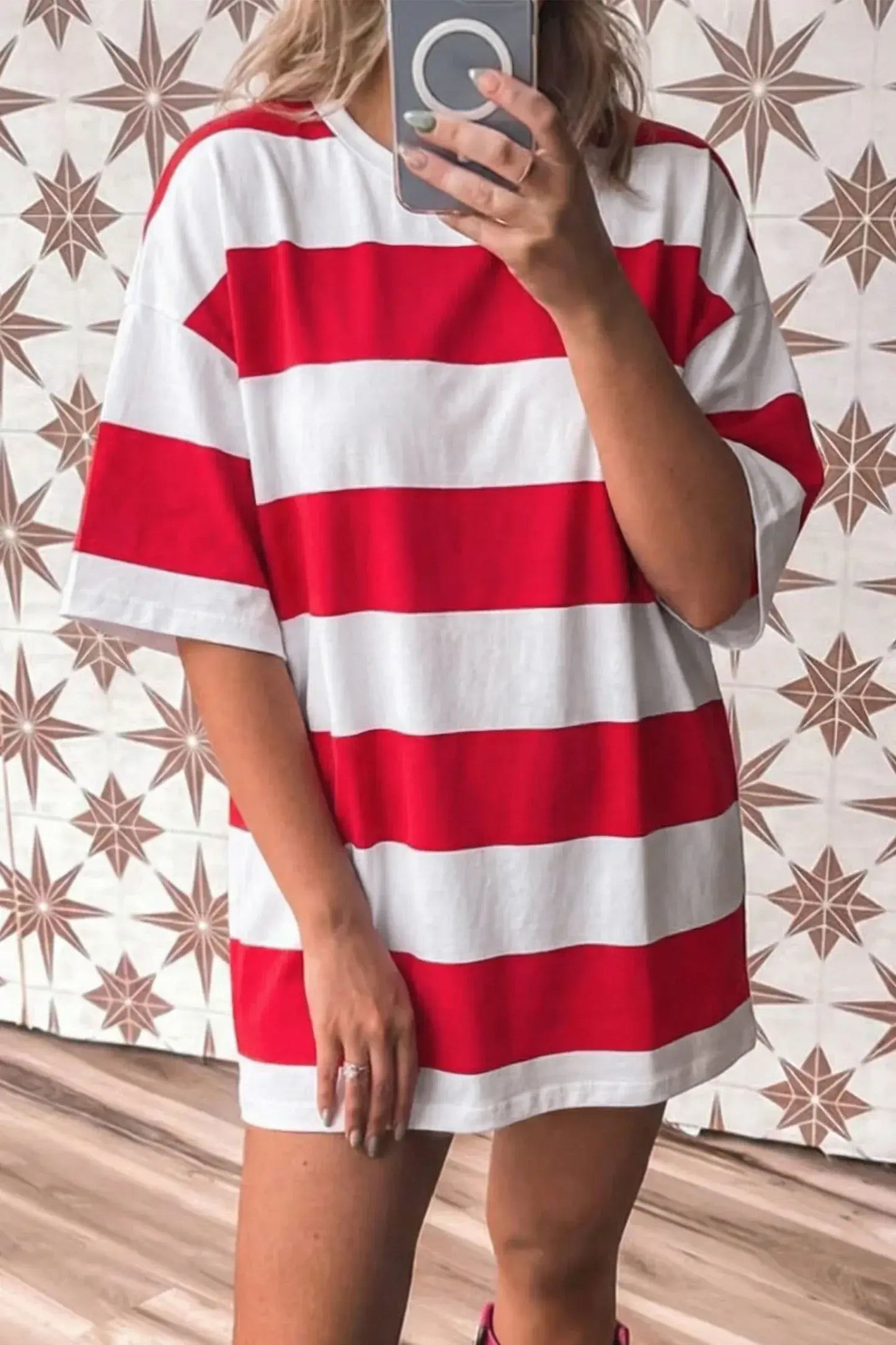Bright Pink Striped Color Block Oversize Tunic Tee