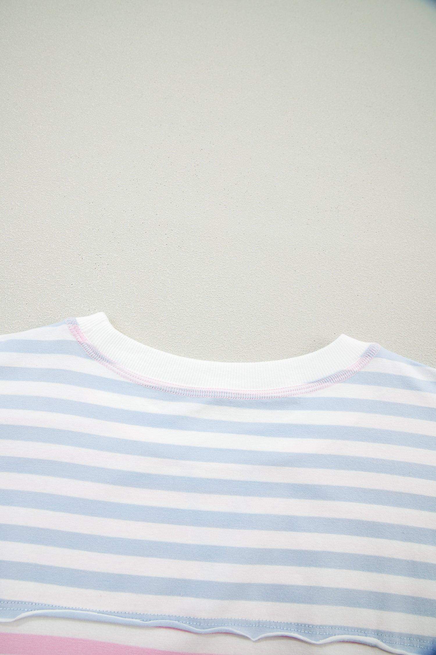Casual Stripe Oversize Dolman Sleeve Patchwork T Shirt - Sweet Fashion Wholesale