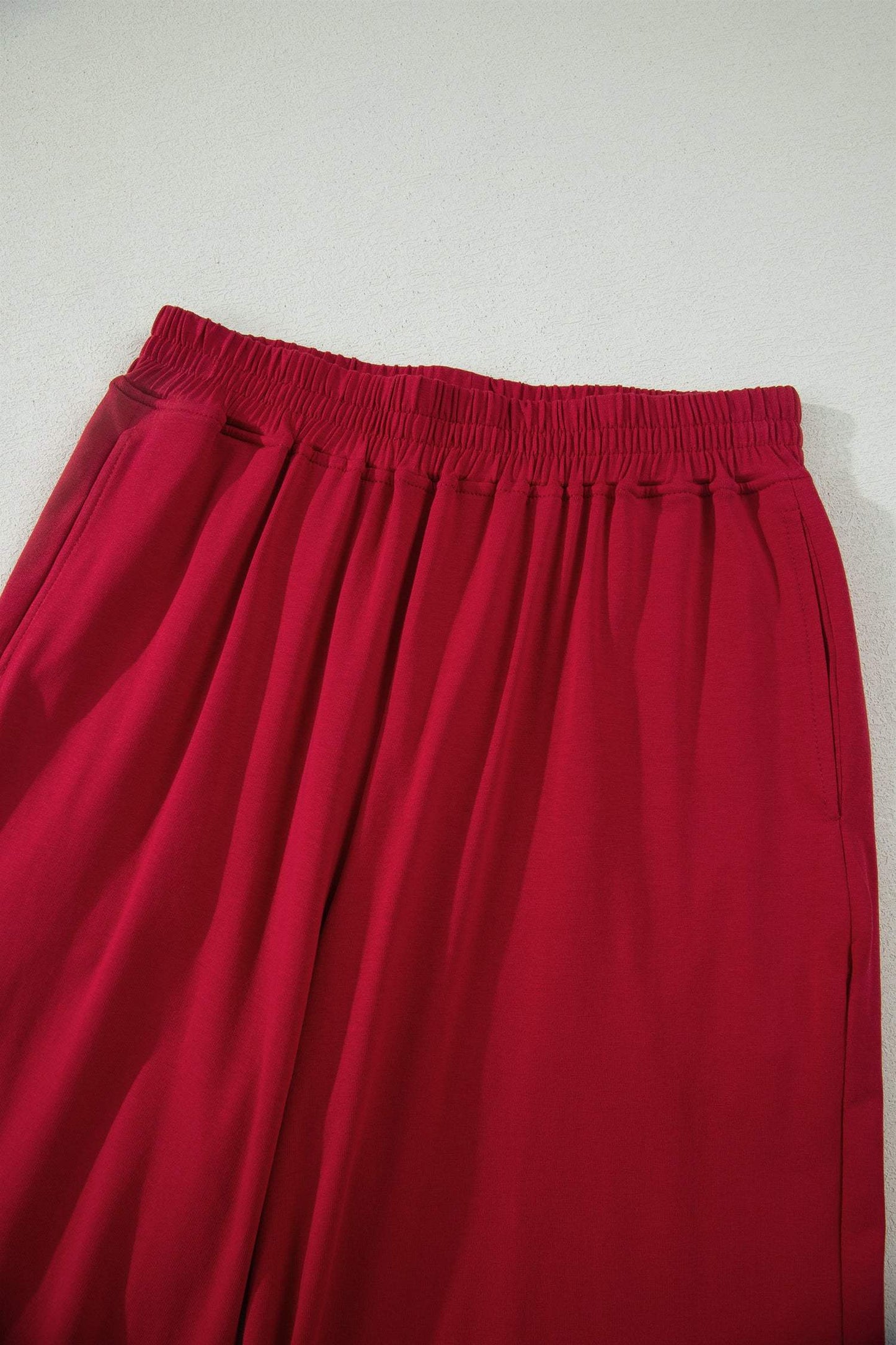 Racing Red Solid Color Cropped Tank Top and Jogger Pants Set