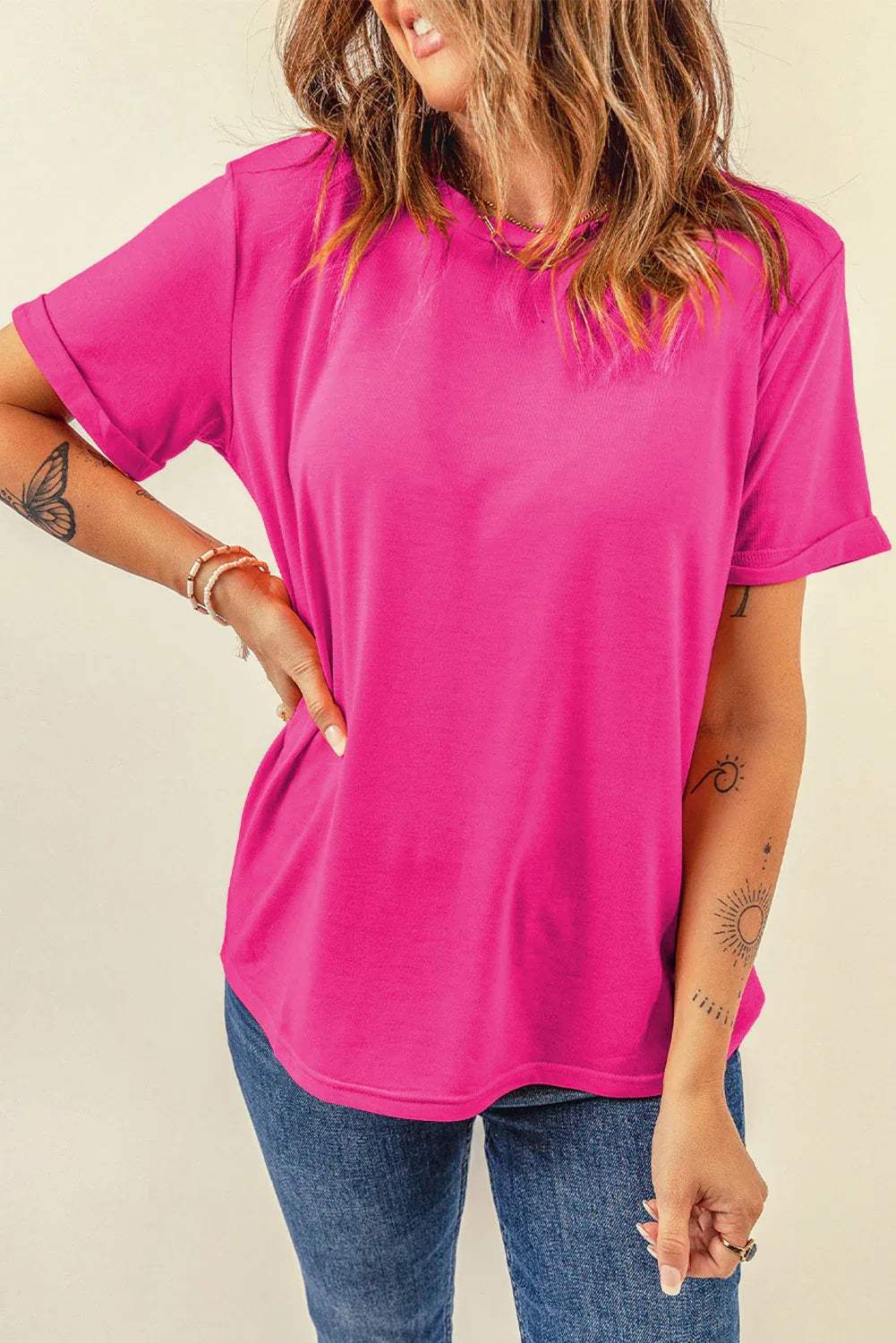 Mint Green Casual Plain Crew Neck Tee - Sweet Fashion Wholesale