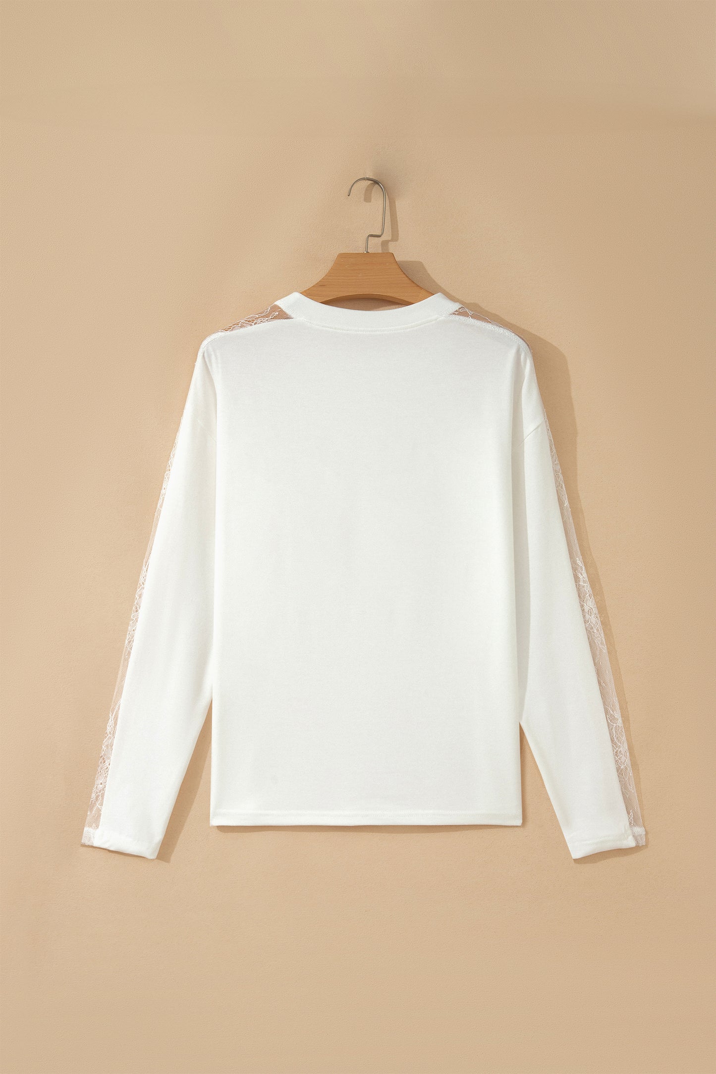 White Lace Patchwork Round Neck Casual Long Sleeve Top