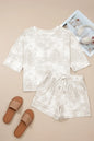 Beige Vintage Tie Dye Bracelet Sleeve Drawstring Elastic Waist 2pcs Short Set - Sweet Fashion Wholesale