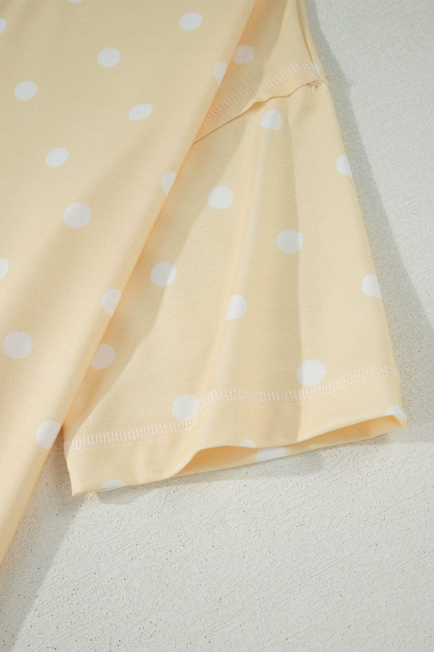 Yellow Exposed Seam Detail Polka Dot Loose Tee Drawstring Shorts Set
