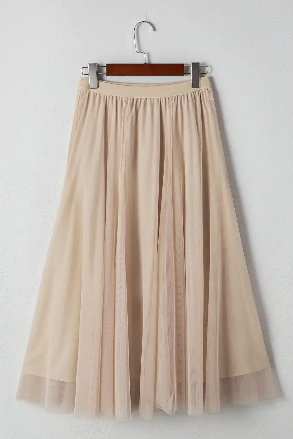 Apricot Tulle Mesh Overlay Flared Midi Skirt - Sweet Fashion Wholesale